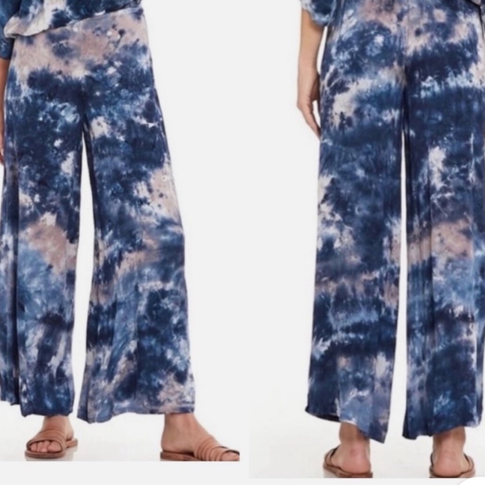 NWT Young Fabulous & Broke Aiko Wide Leg Pant in Blue Watercolor Sz S